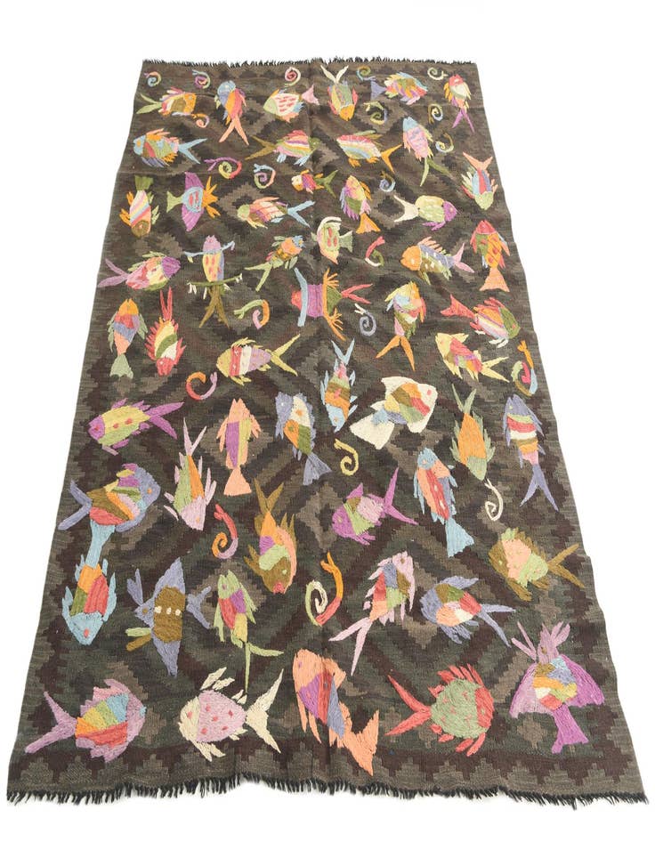 Detail image of  4' 10 x 6' 2  Hand Woven Kilim Suzani Wool Rug