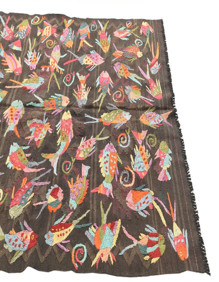 Detail image of  4' 9 x 6' 2  Hand Woven Kilim Suzani Wool Rug