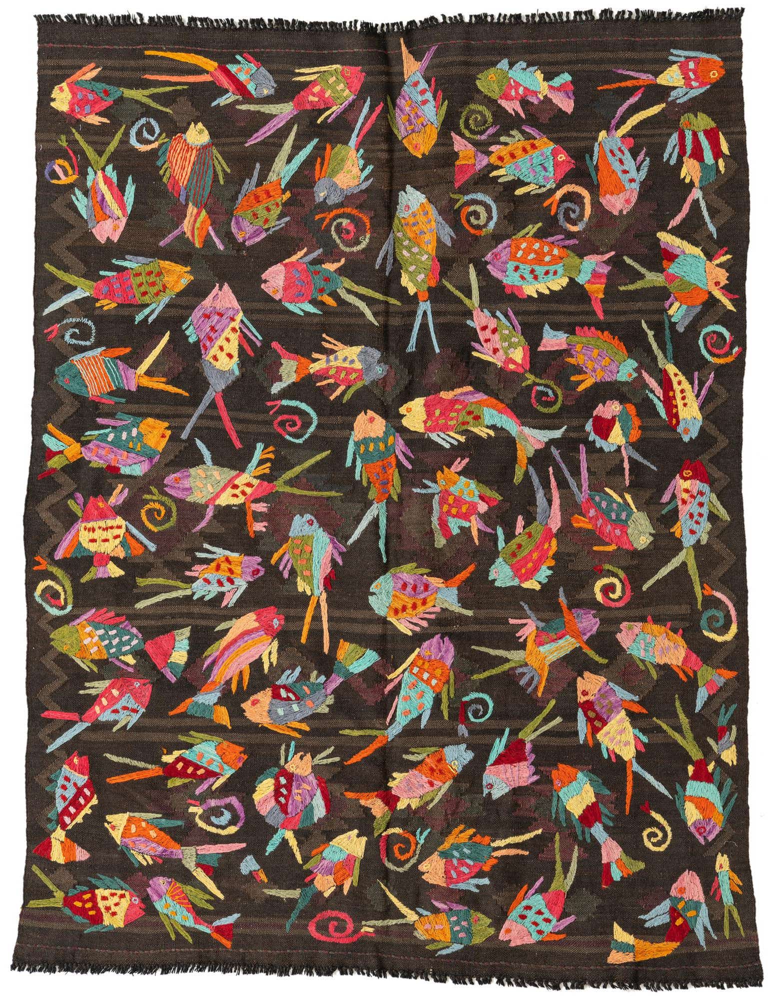 Primary image  4' 9 x 6' 2  Hand Woven Kilim Suzani Wool Rug