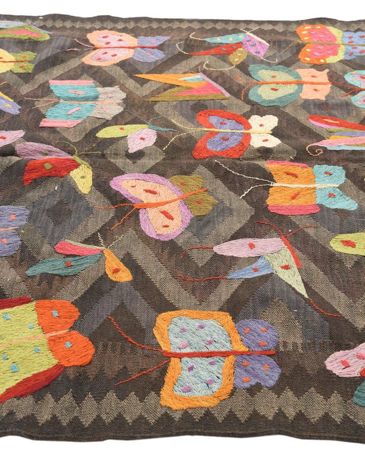 Detail image of  4' 8 x 6' 4  Hand Woven Kilim Suzani Wool Rug
