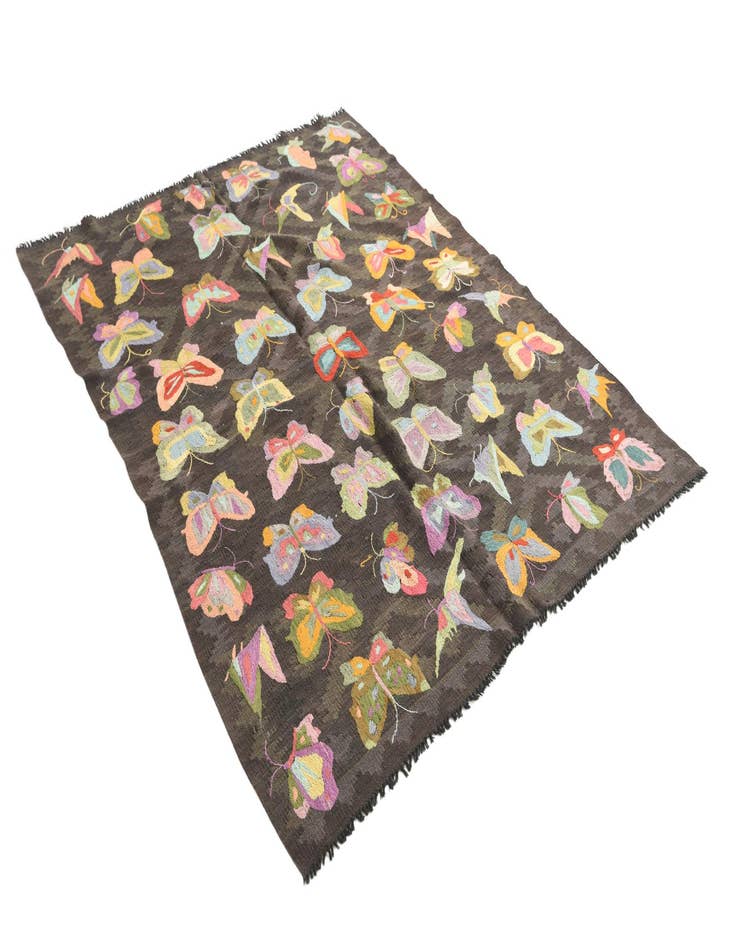 Detail image of  5' x 6' 4  Hand Woven Kilim Suzani Wool Rug