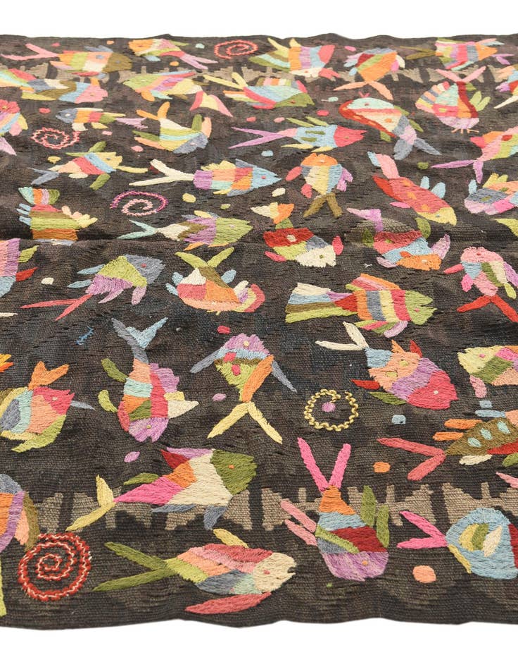 Detail image of  4' 8 x 5' 10  Hand Woven Kilim Suzani Wool Rug