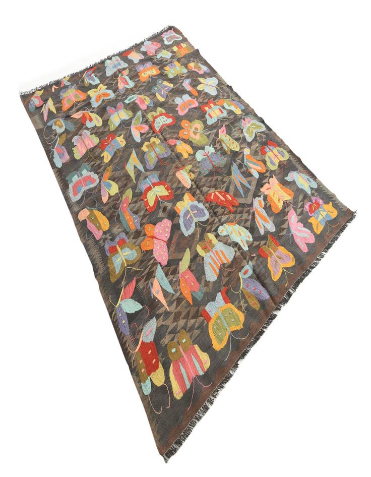 Detail image of  5' 8 x 7' 7  Hand Woven Kilim Suzani Wool Rug