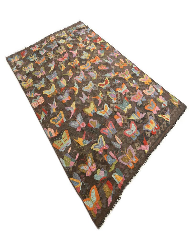 Detail image of  6' 7 x 10'  Hand Woven Kilim Suzani Wool Rug