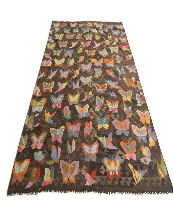 Detail image of  6' 7 x 10'  Hand Woven Kilim Suzani Wool Rug