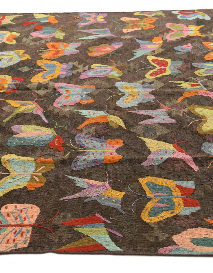 Detail image of  6' 7 x 10'  Hand Woven Kilim Suzani Wool Rug