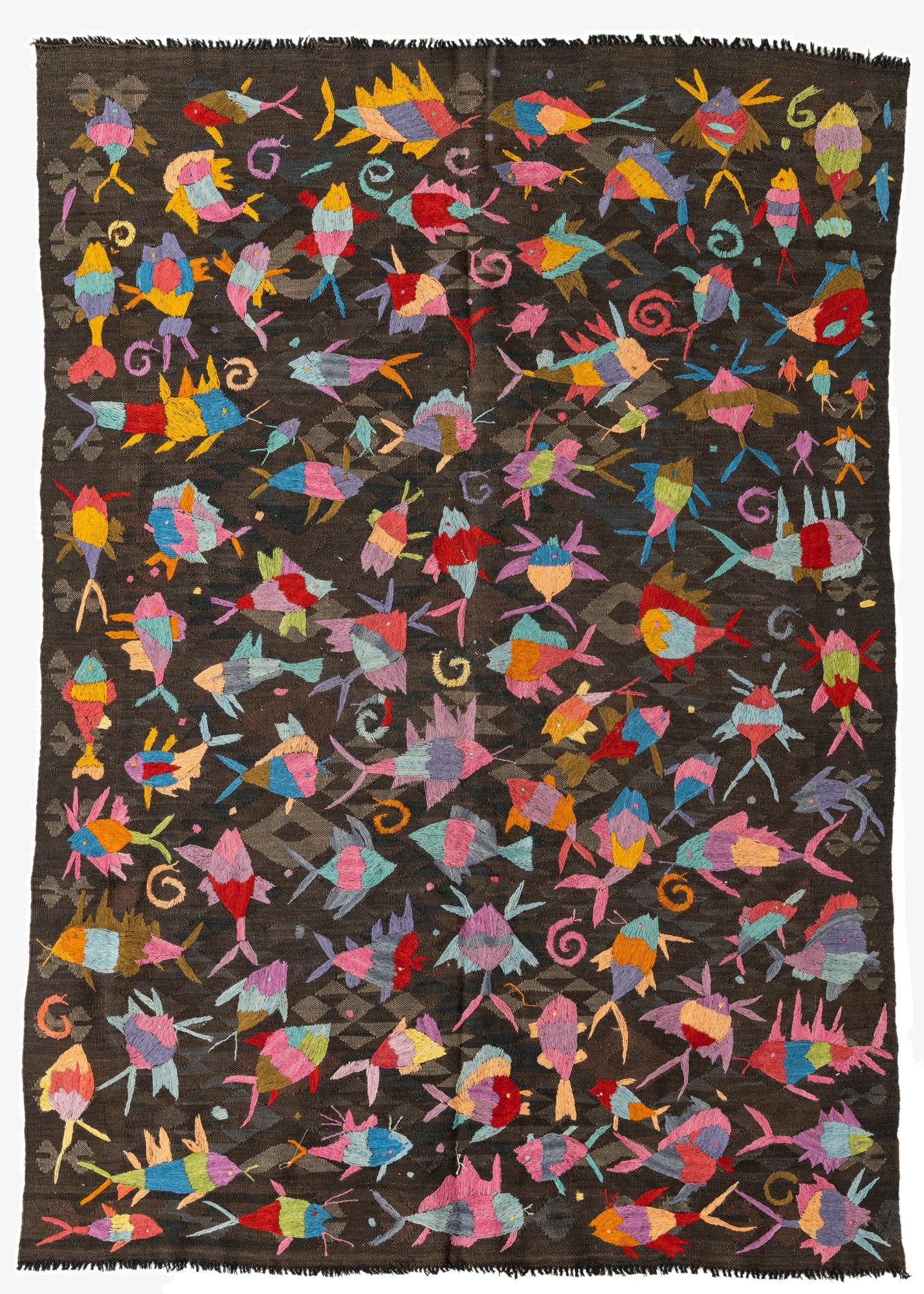  5' 4 x 7' 8  Hand Woven Kilim Suzani Wool Rug