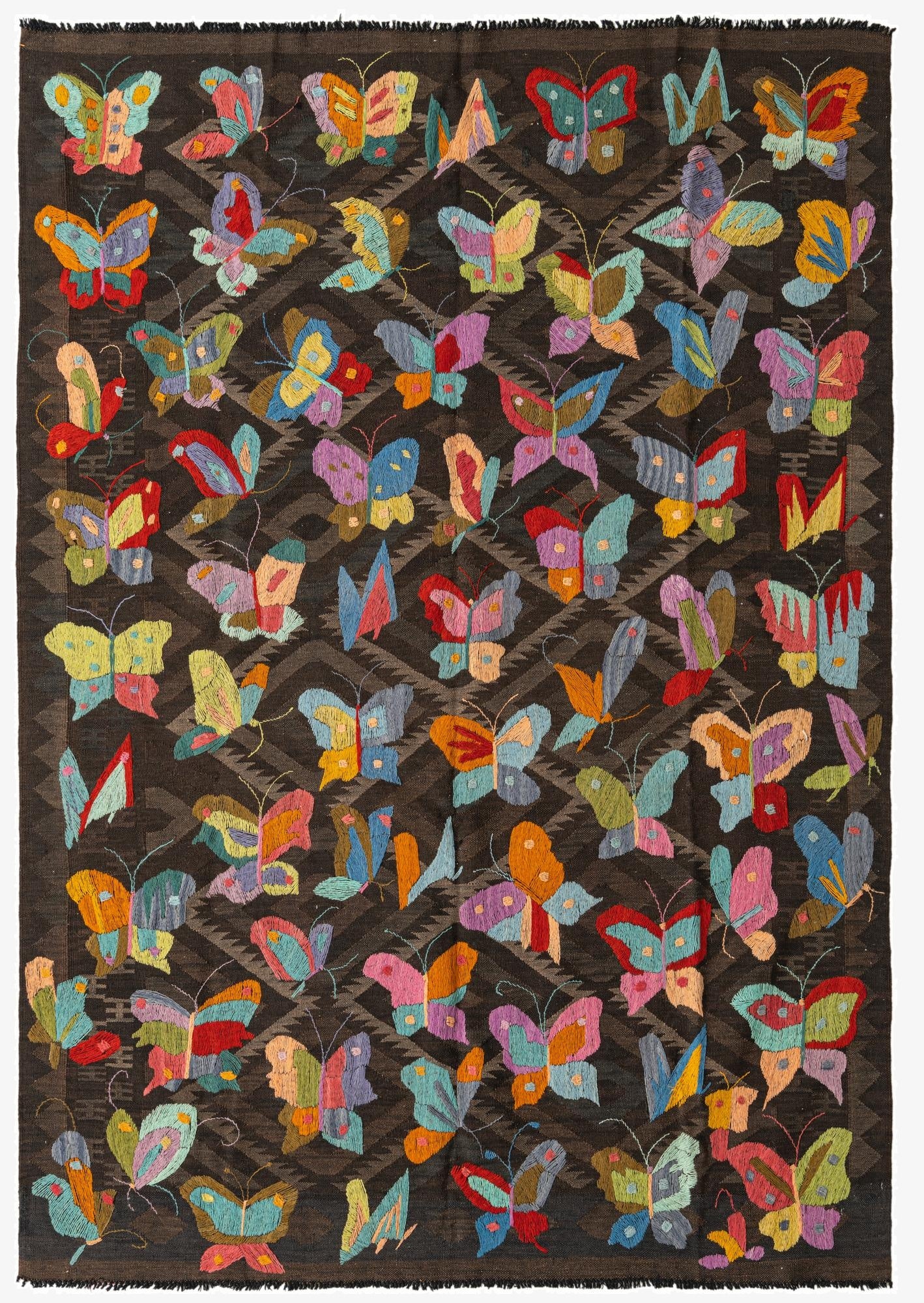  5' 5 x 7' 8  Hand Woven Kilim Suzani Wool Rug