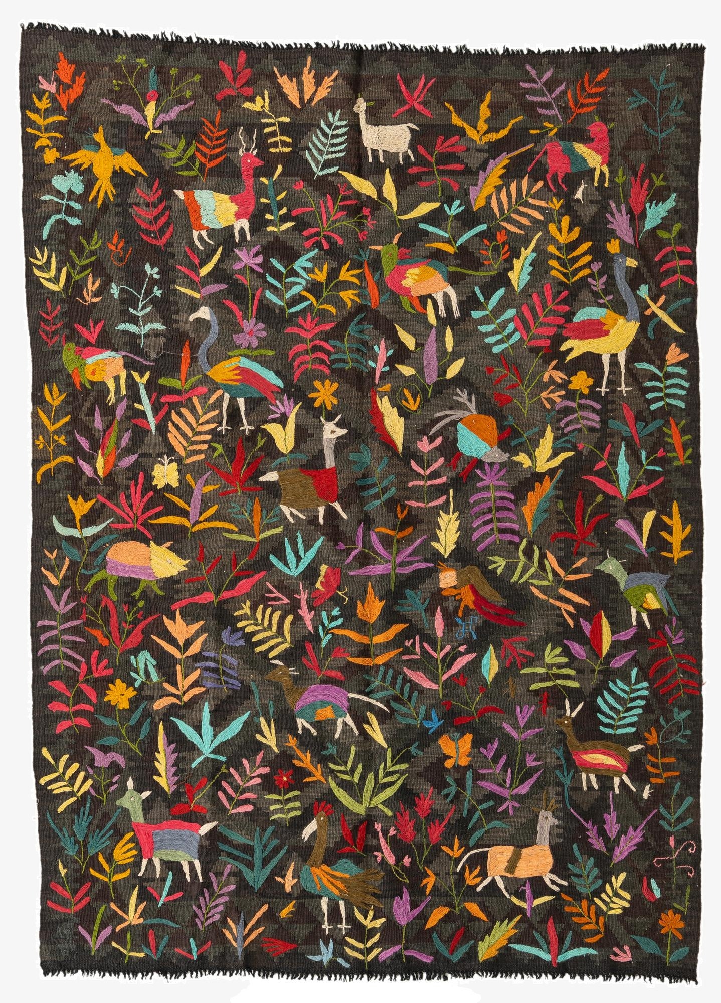  4' 9 x 6' 6  Hand Woven Kilim Suzani Wool Rug