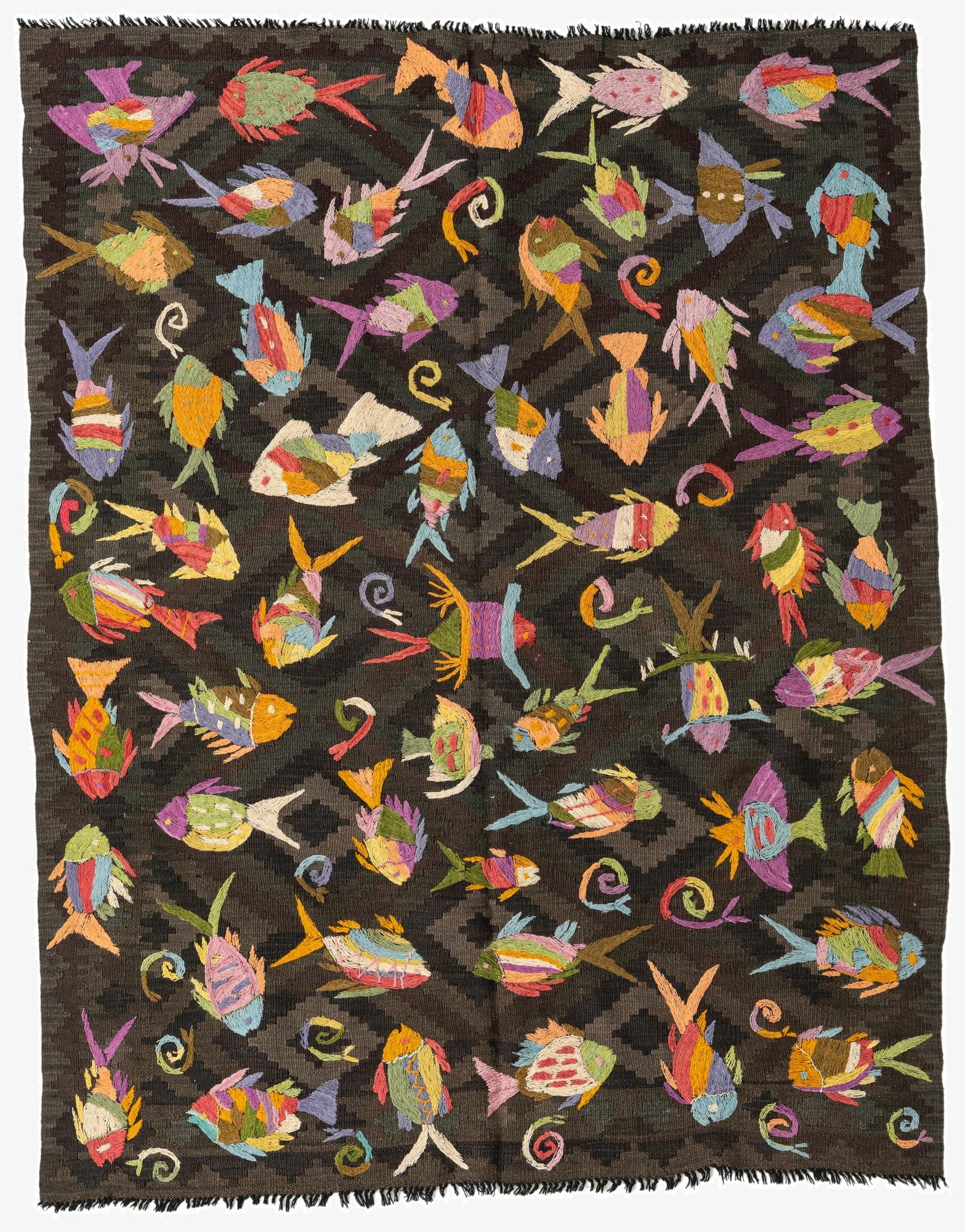  4' 10 x 6' 2  Hand Woven Kilim Suzani Wool Rug