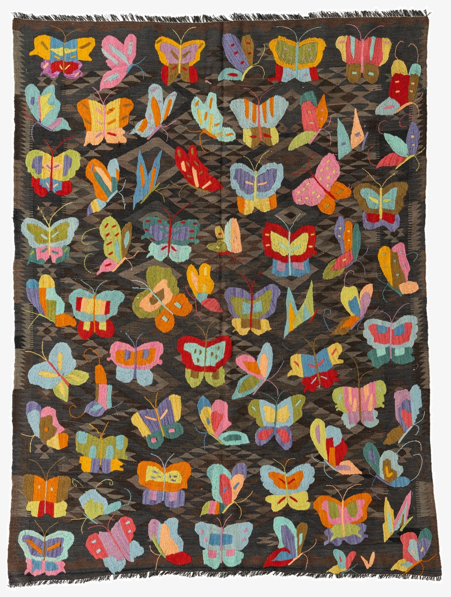  5' 8 x 7' 7  Hand Woven Kilim Suzani Wool Rug