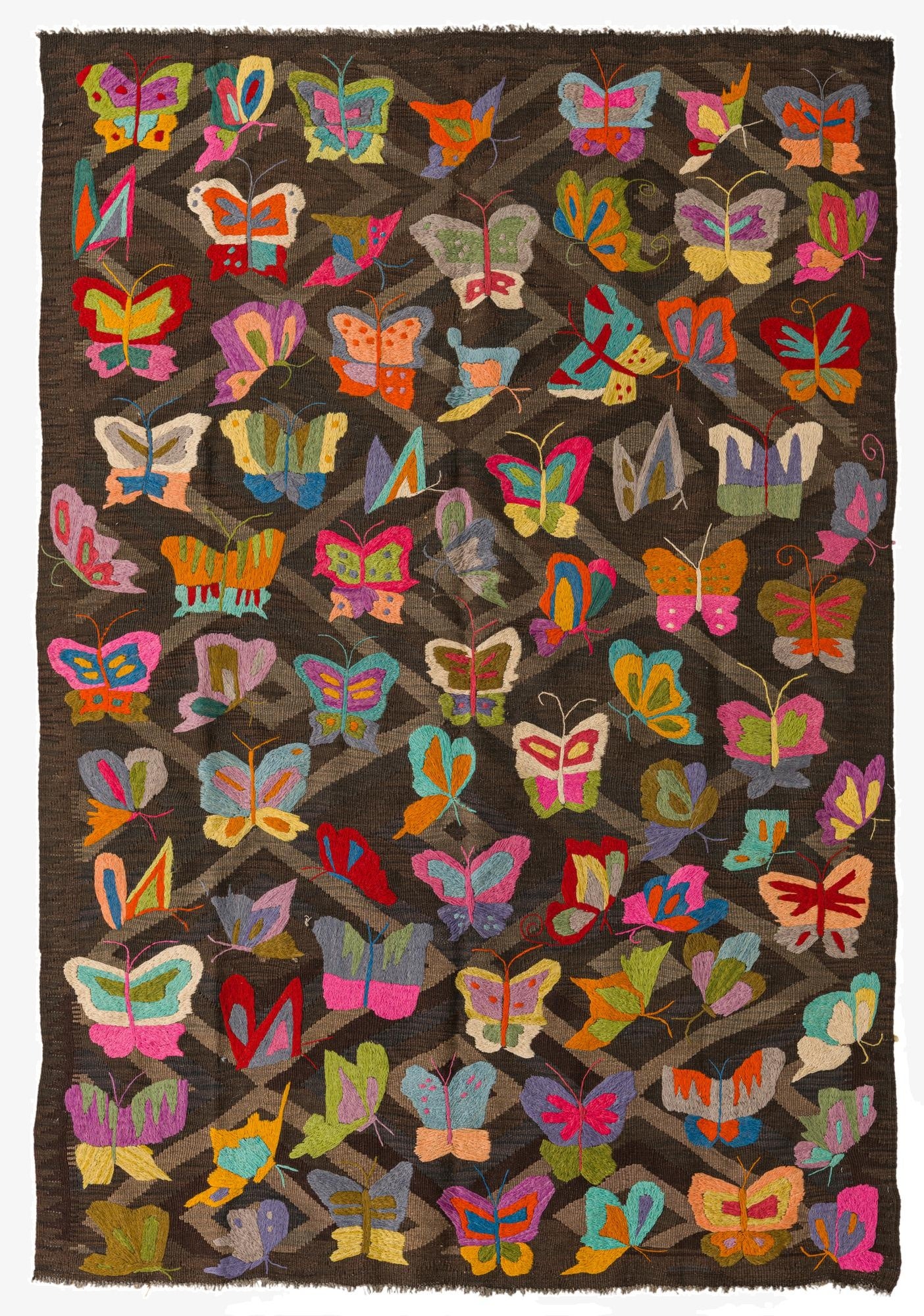  5' 2 x 7' 10  Hand Woven Kilim Suzani Wool Rug