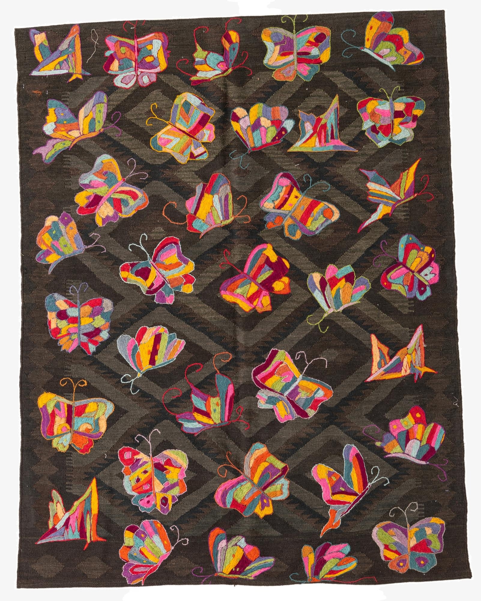  4' 6 x 5' 10  Hand Woven Kilim Suzani Wool Rug