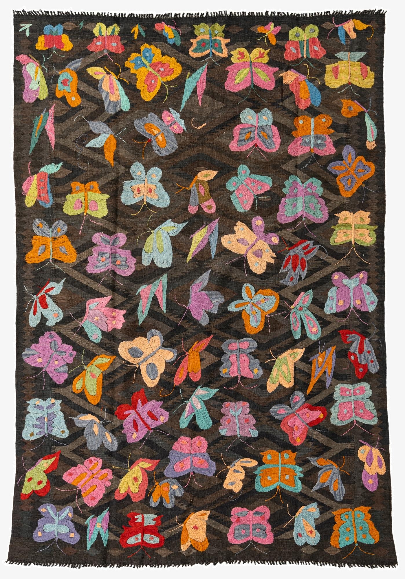  5' 7 x 8' 2  Hand Woven Kilim Suzani Wool Rug