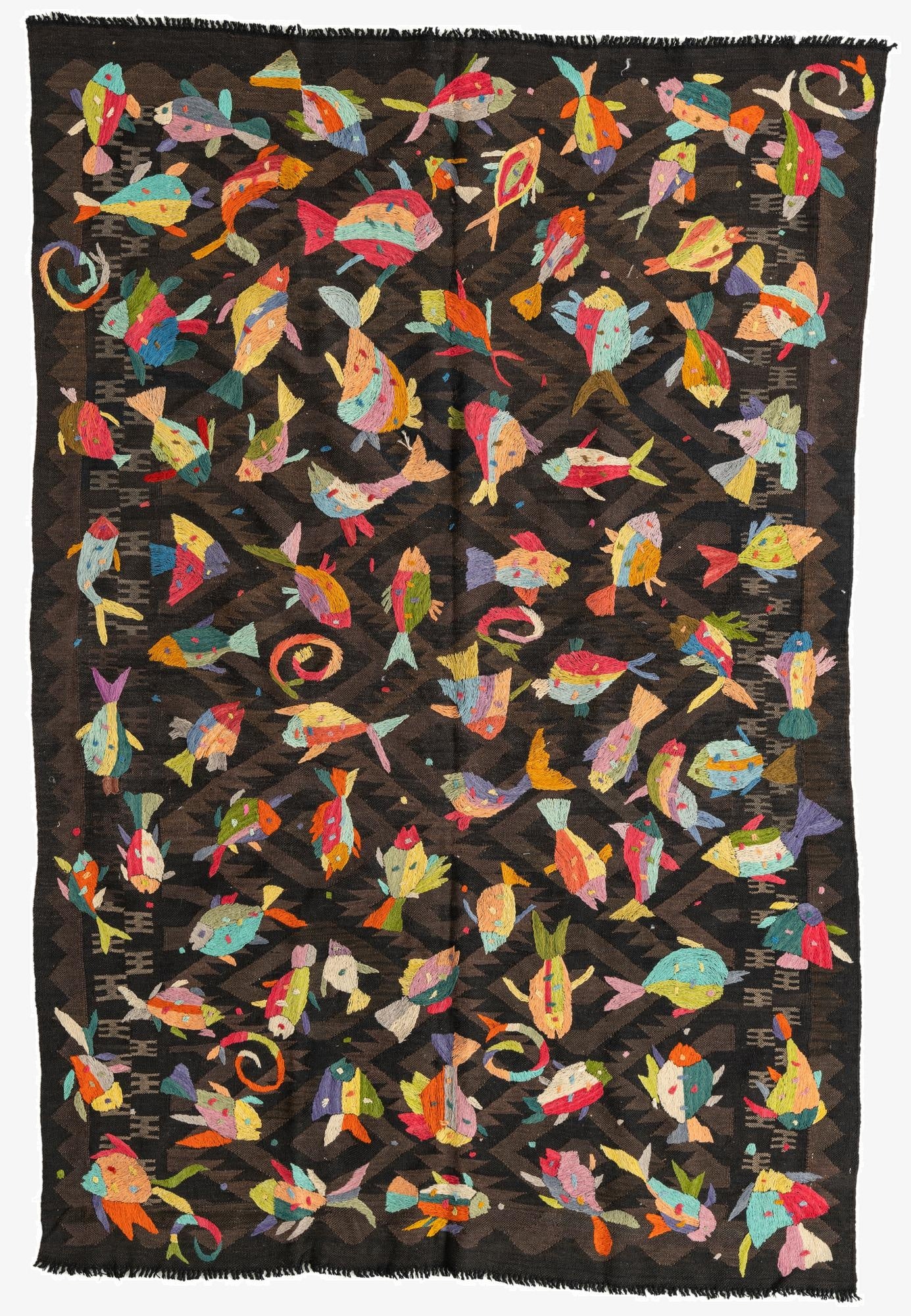  5' 3 x 8'  Hand Woven Kilim Suzani Wool Rug