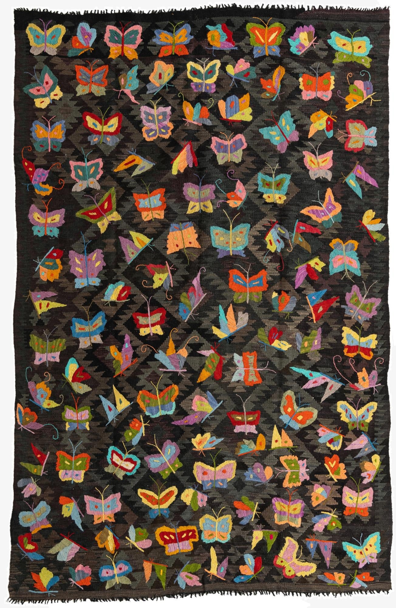  6' 3 x 9' 9  Hand Woven Kilim Suzani Wool Rug