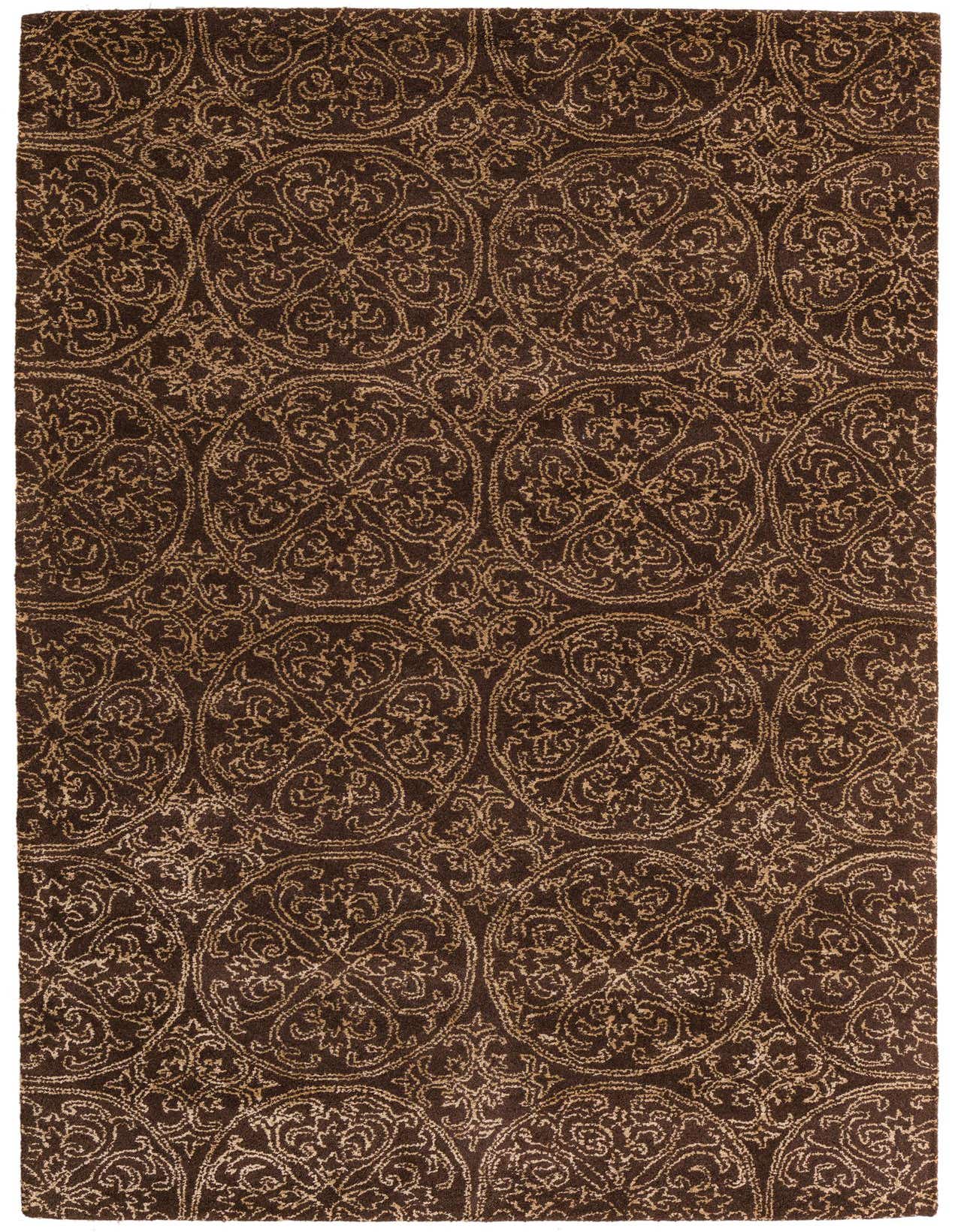 A 5x8 rectangular Luna collection rug featuring a modern abstract pattern in varying shades of brown and tan.