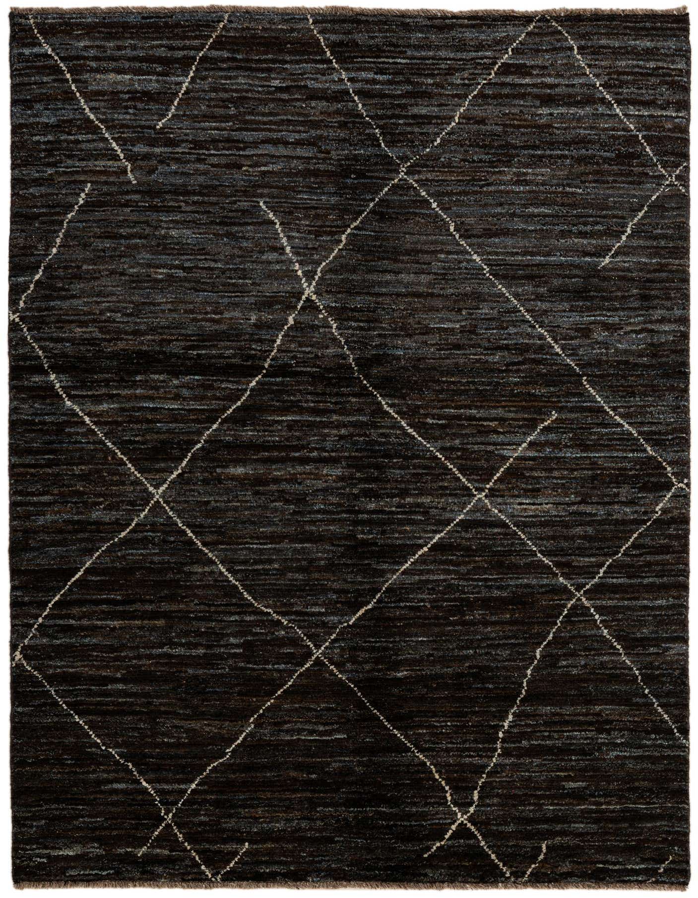 A 4x6 rectangular Moroccan tribal rug in varying shades of brown with a modern diamond pattern.