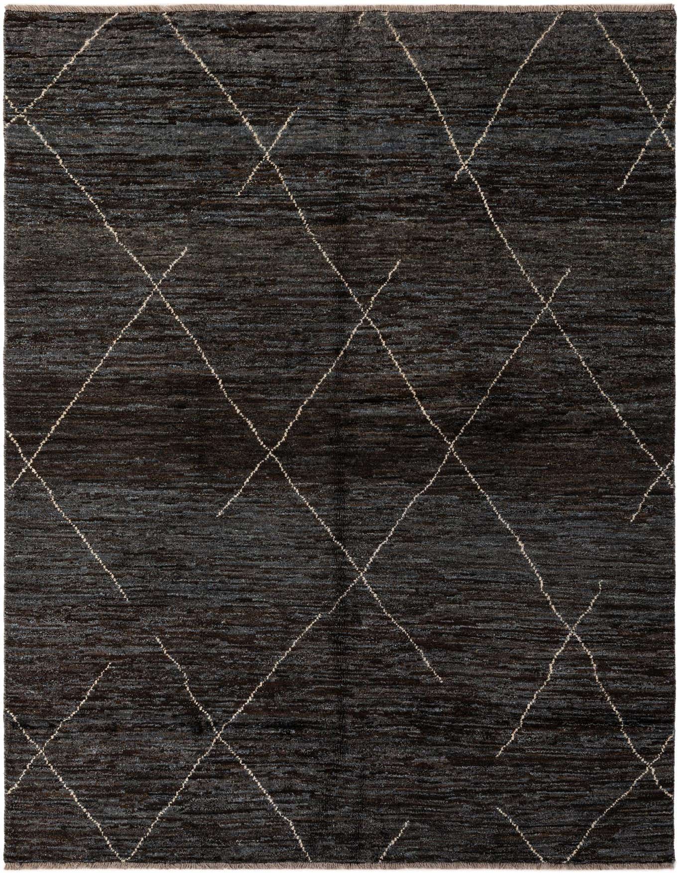 A 5x7 rectangular Moroccan tribal rug in varying shades of brown and tan with a modern geometric diamond pattern.