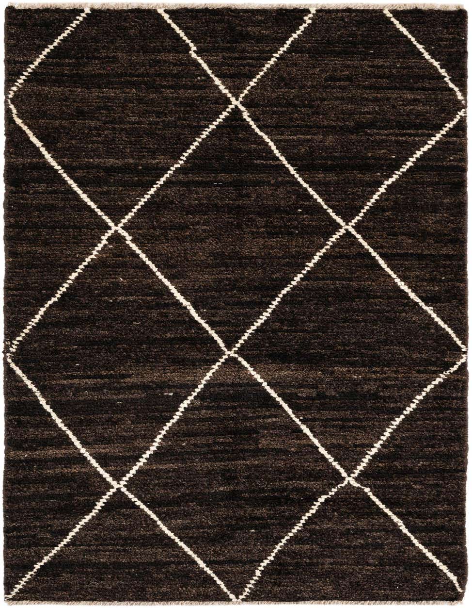 A 3x5 rectangular brown shag rug with a modern tribal diamond pattern in tan, suitable for indoor use.
