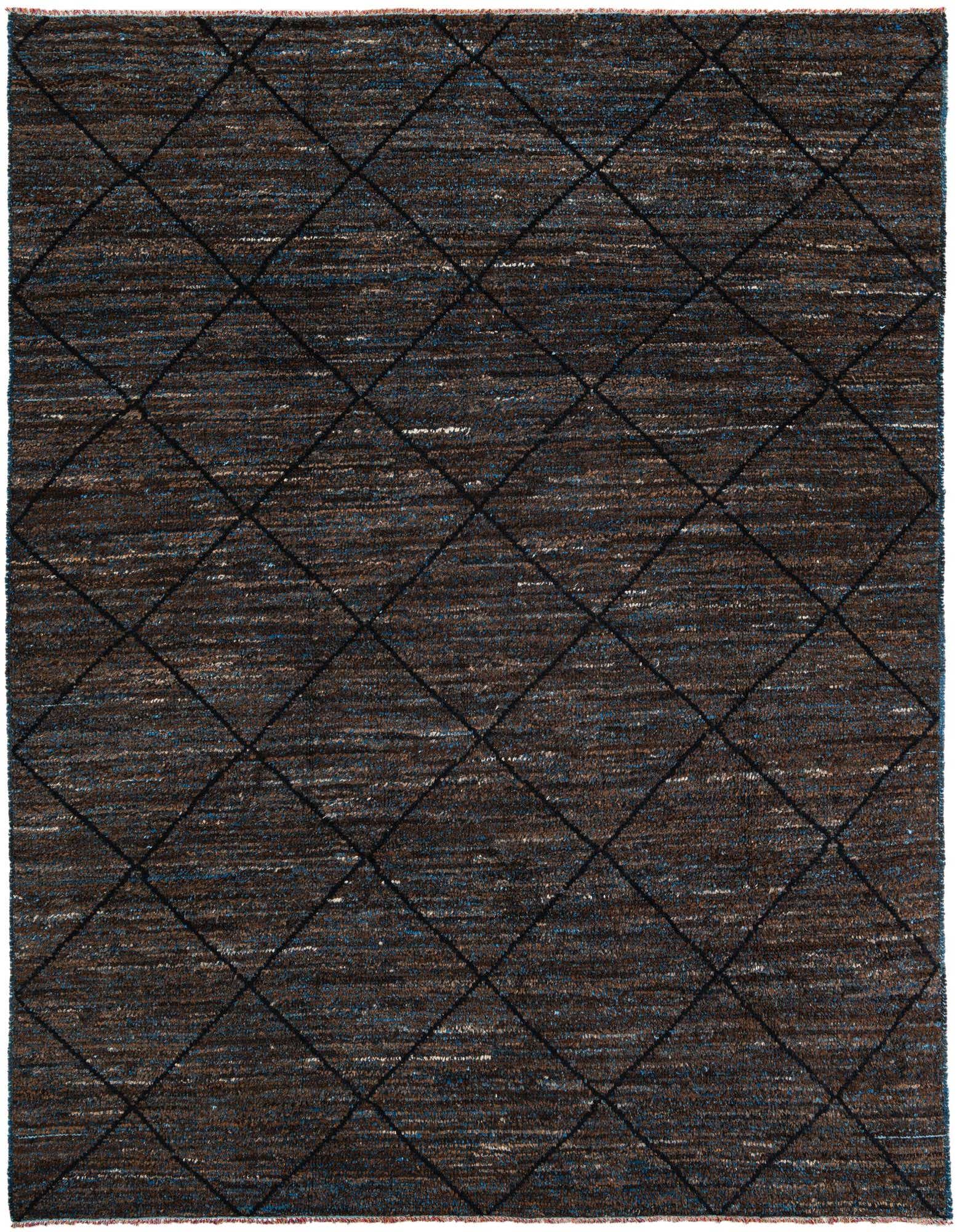 A rectangular 8x10 brown shag rug with a subtle tribal diamond pattern in darker brown, suitable for a living room.