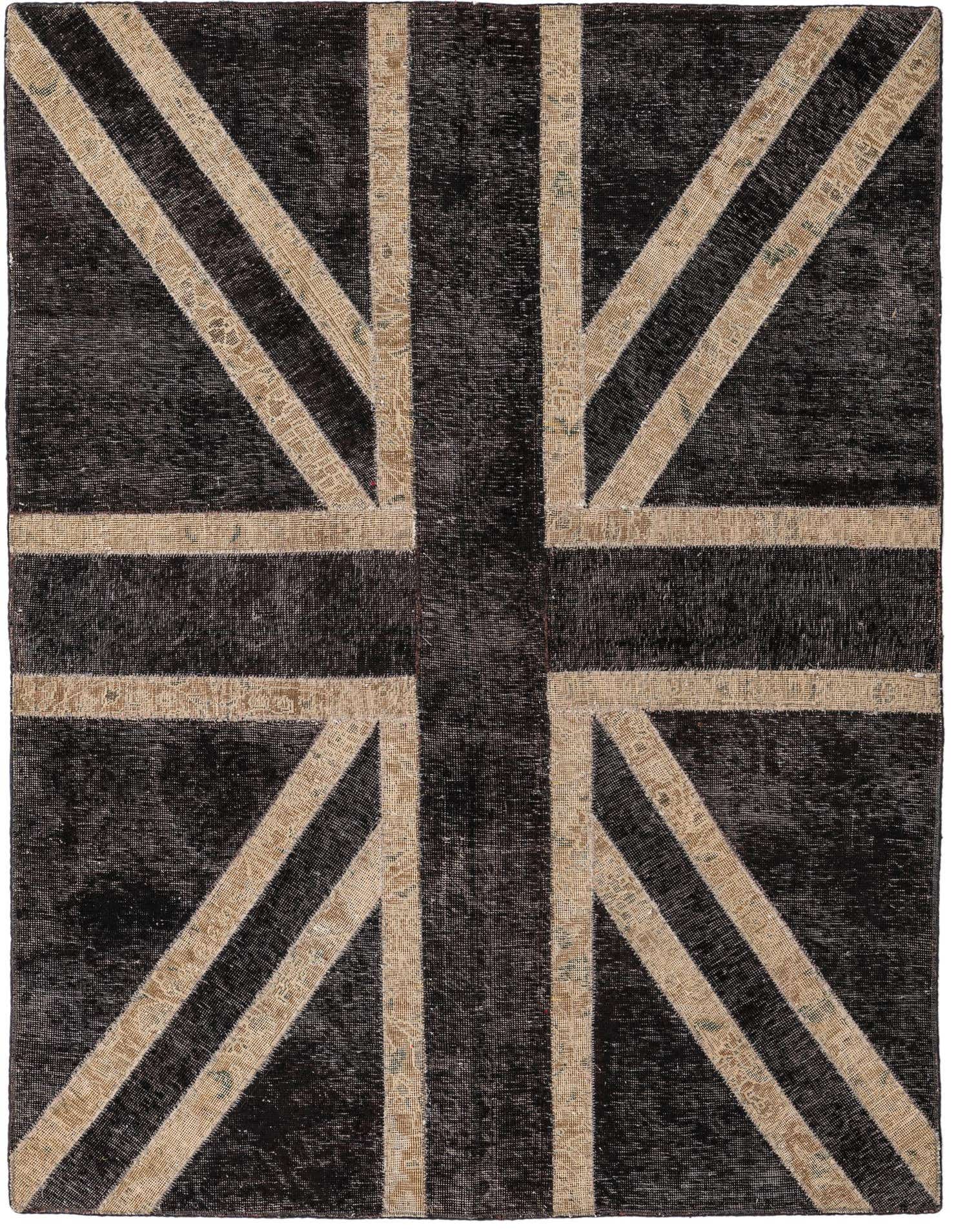 A 5x8 rectangular Ultra Vintage rug featuring a distressed Union Jack flag pattern in dark brown and tan.