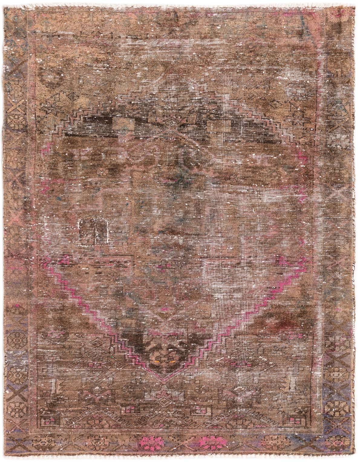 A 4x6 rectangular Ultra Vintage wool rug featuring a distressed brown and tan Persian medallion pattern with hints of pink.