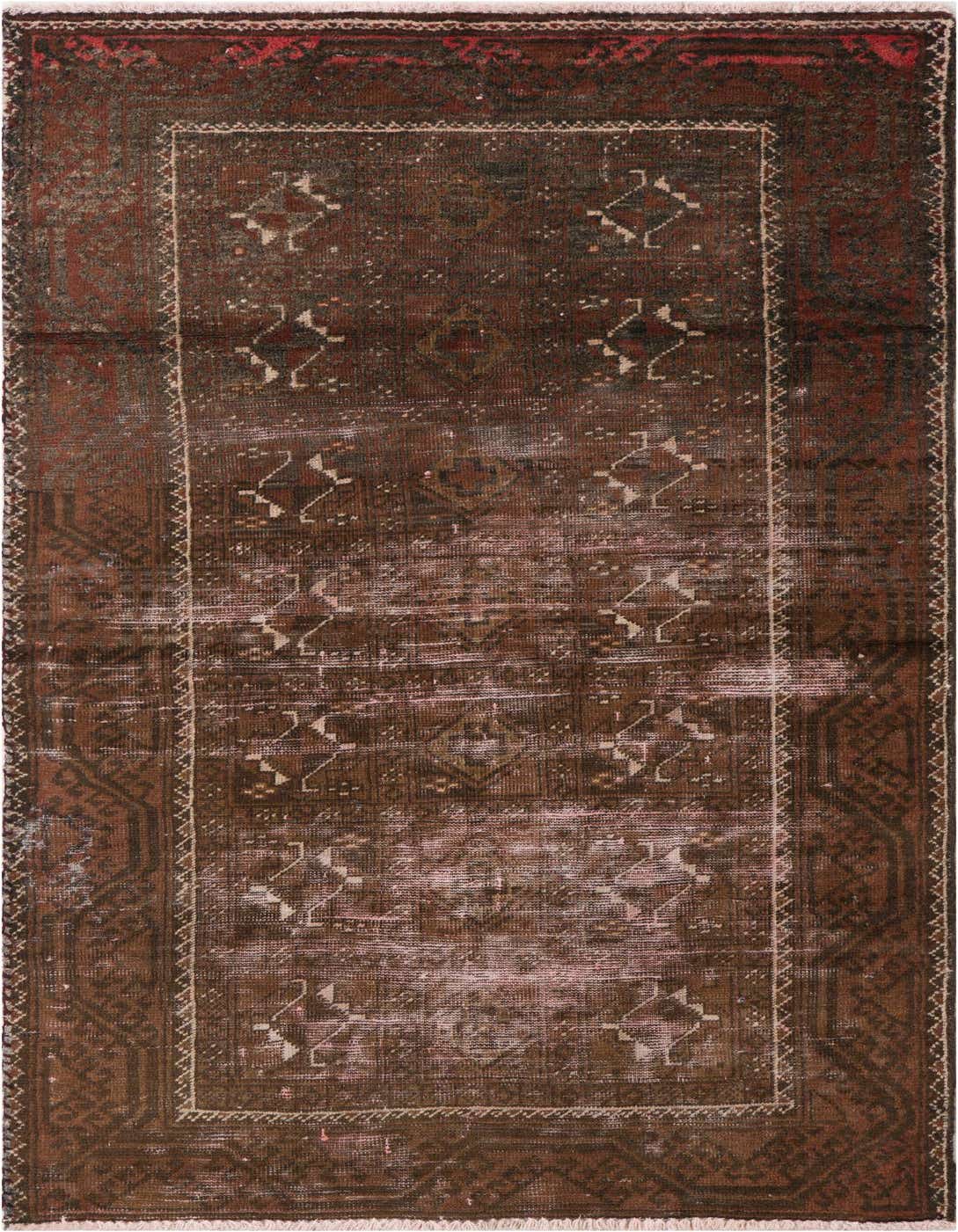 A 3x5 rectangular Ultra Vintage wool rug in shades of brown and tan with a distressed Persian pattern.