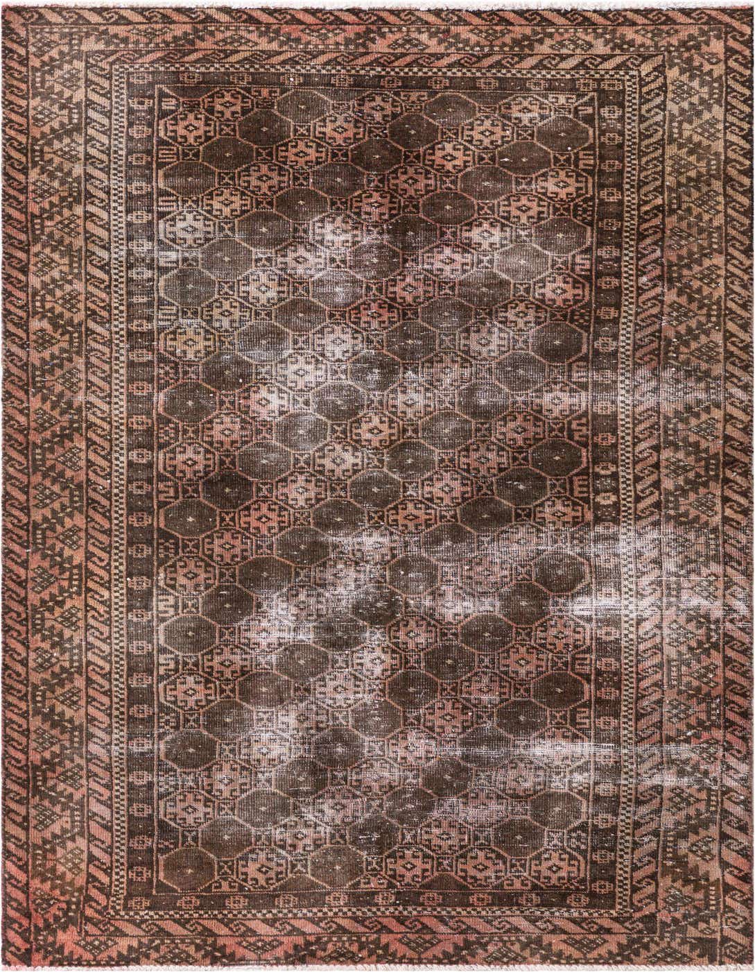 A 4x6 rectangular Ultra Vintage wool rug with a distressed Persian pattern in shades of brown and tan.