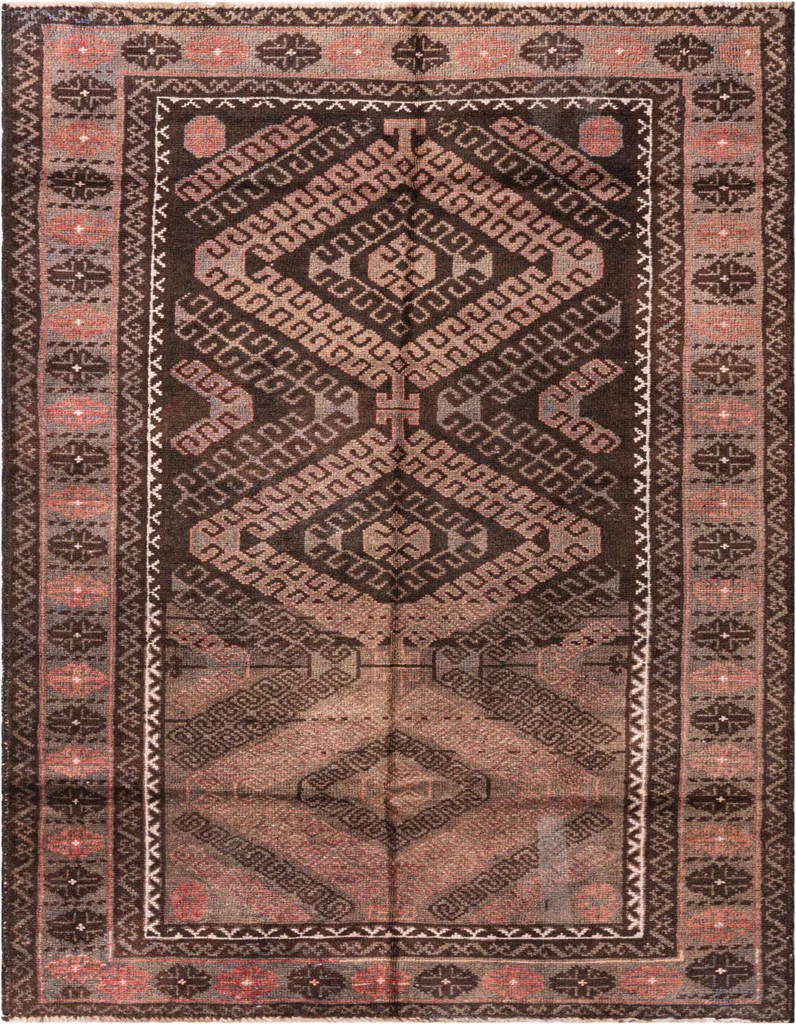 A 4x6 rectangular Ultra Vintage wool rug featuring a distressed Persian-inspired pattern in shades of brown and tan.