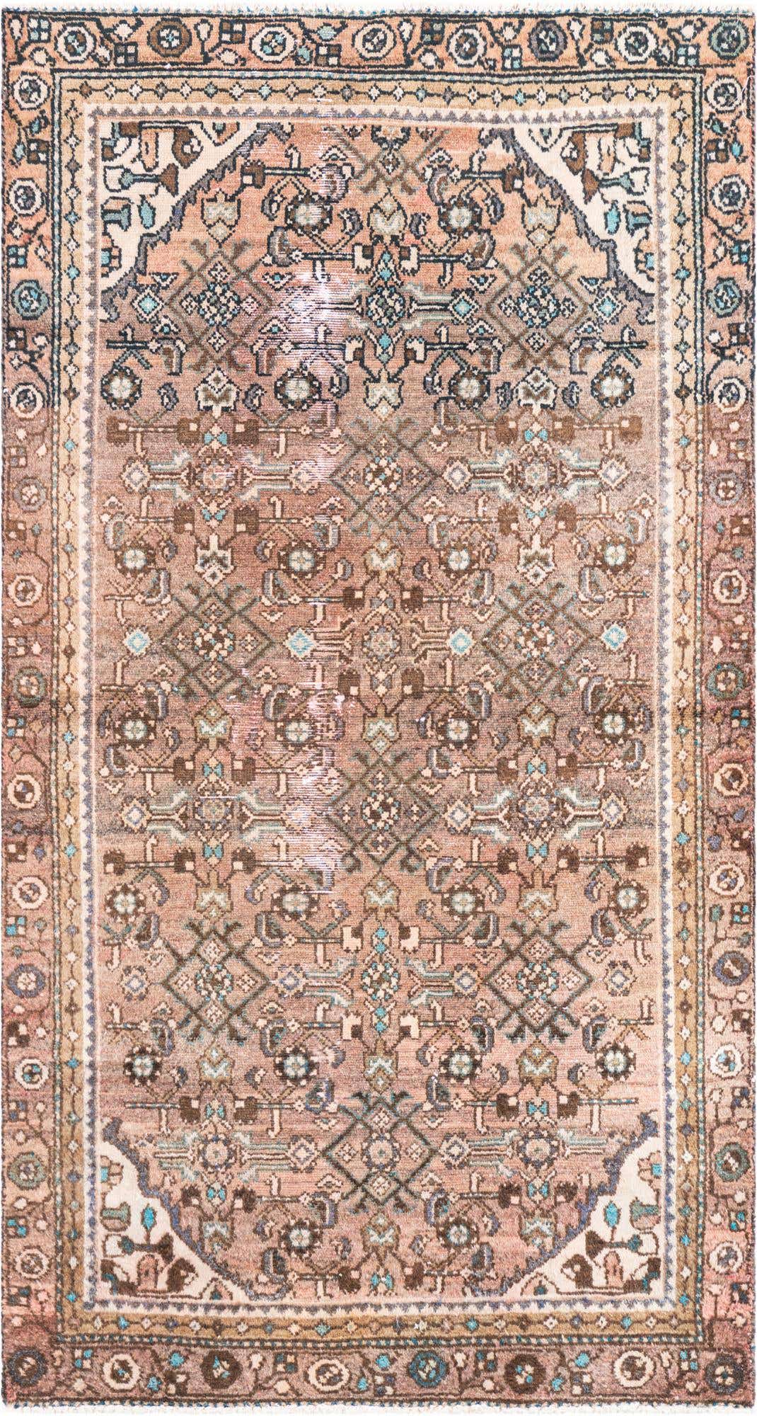A 4x6 rectangular Ultra Vintage Persian rug in shades of brown and tan, featuring intricate traditional patterns with hints of blue.