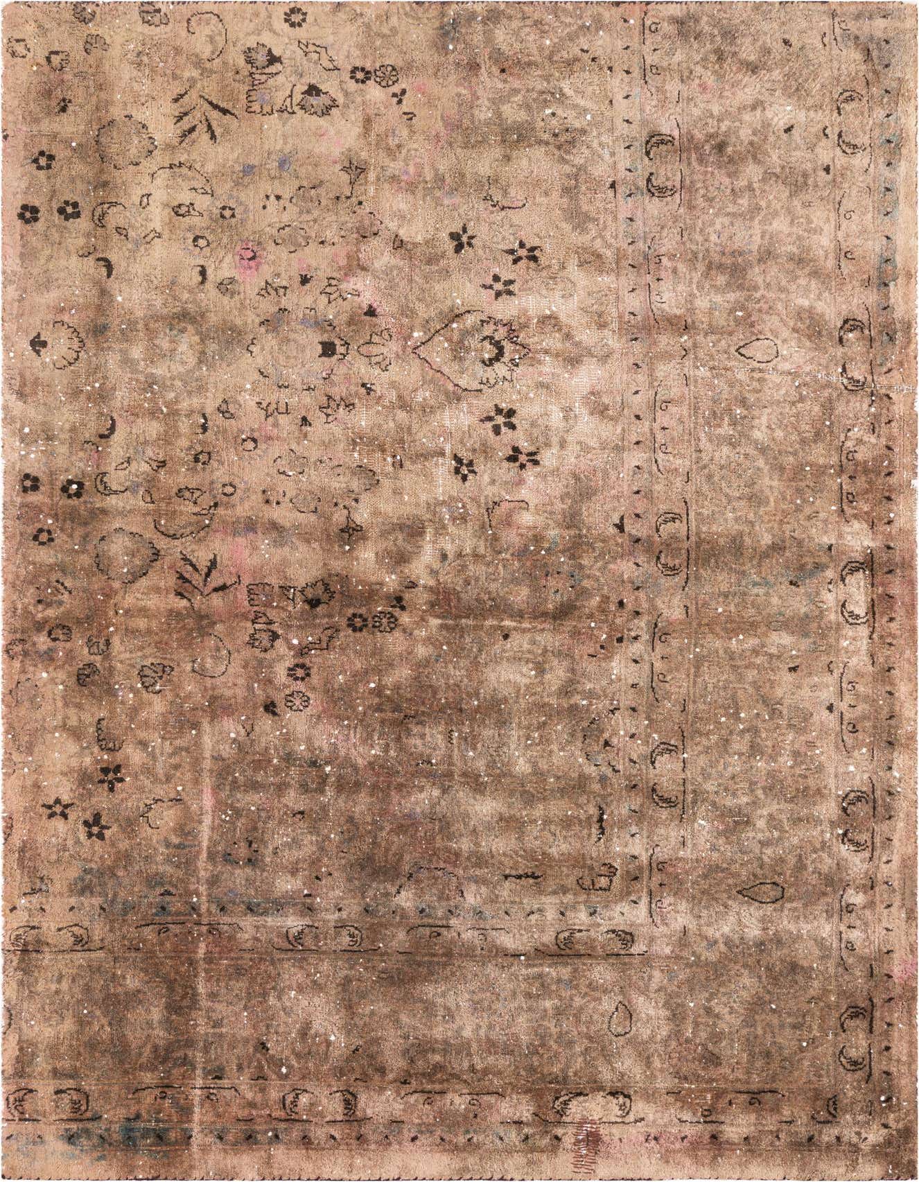 A 5x8 rectangular Ultra Vintage wool rug in browns and tans with a distressed Persian floral and medallion pattern.