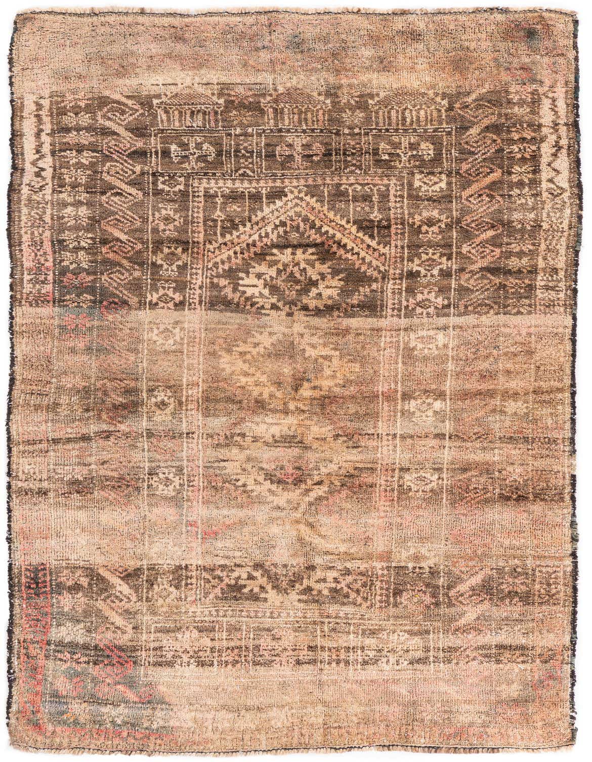 A 3x5 rectangular Ultra Vintage wool rug in browns and tans with a distressed Persian pattern.