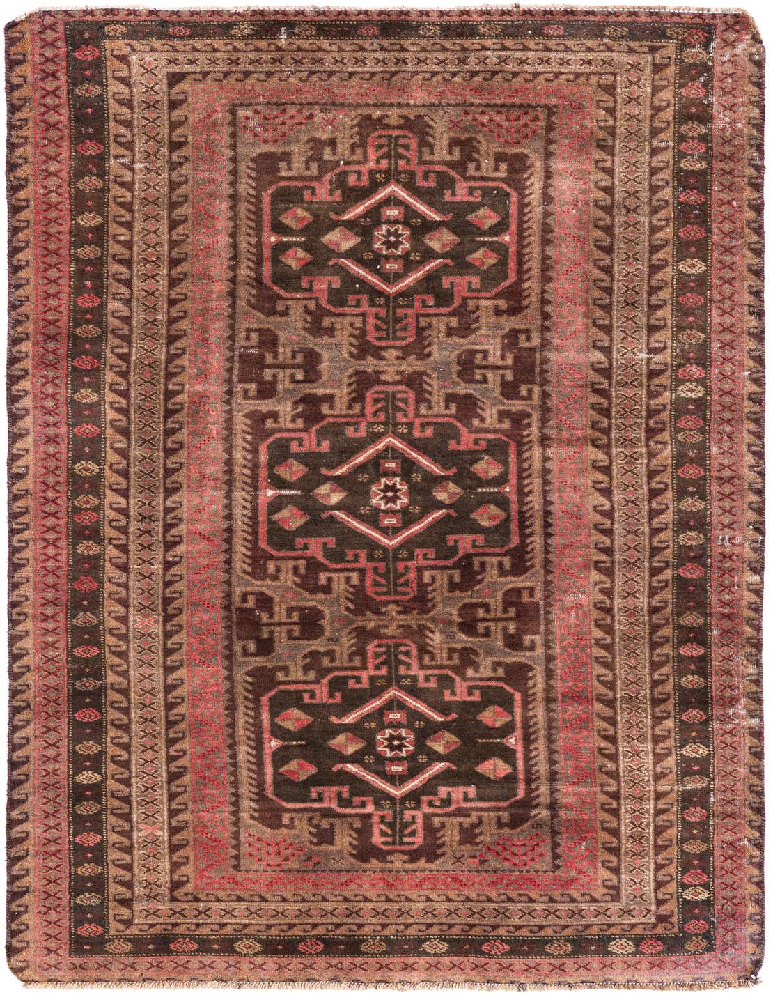 A 4x6 rectangular Ultra Vintage wool rug in browns and tans with a central medallion and Persian-style border.