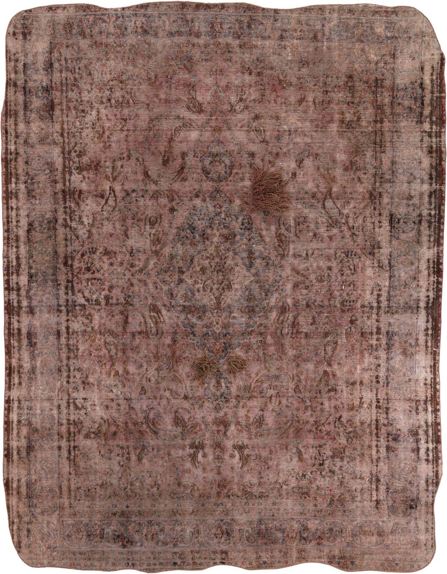 A 10x13 rectangular Ultra Vintage Persian rug in faded browns and tans, featuring a distressed medallion pattern.