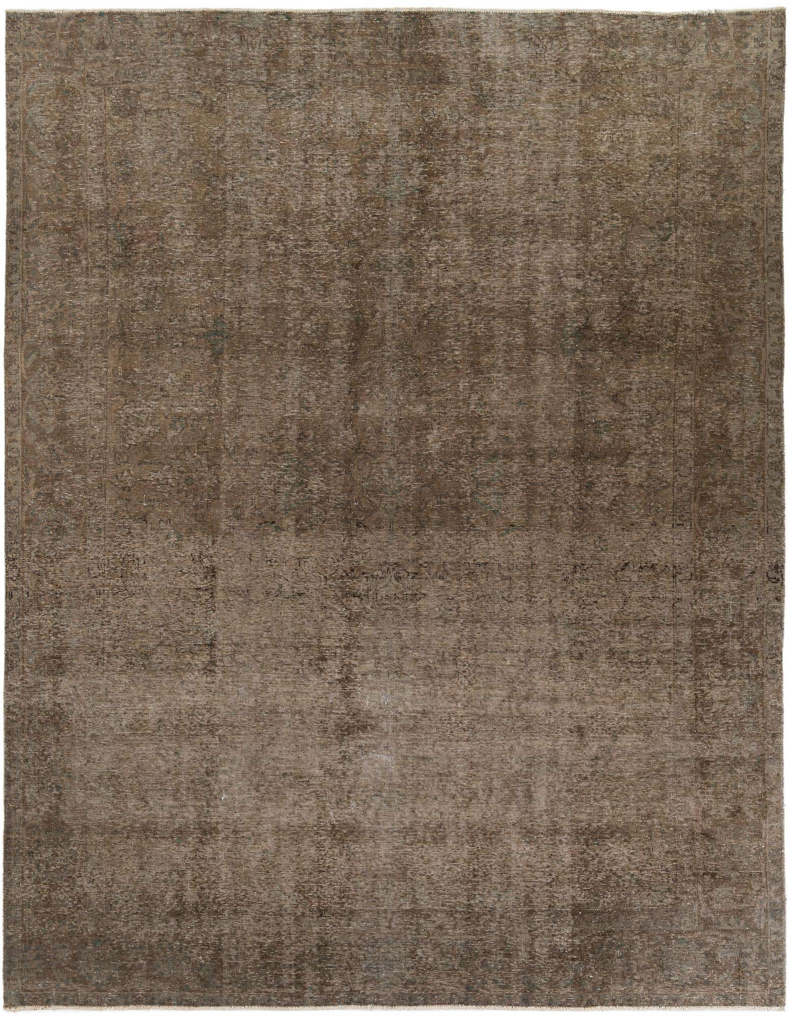 A 9x12 rectangular brown and tan Persian-style wool rug with a distressed vintage medallion pattern, suitable for a living room.