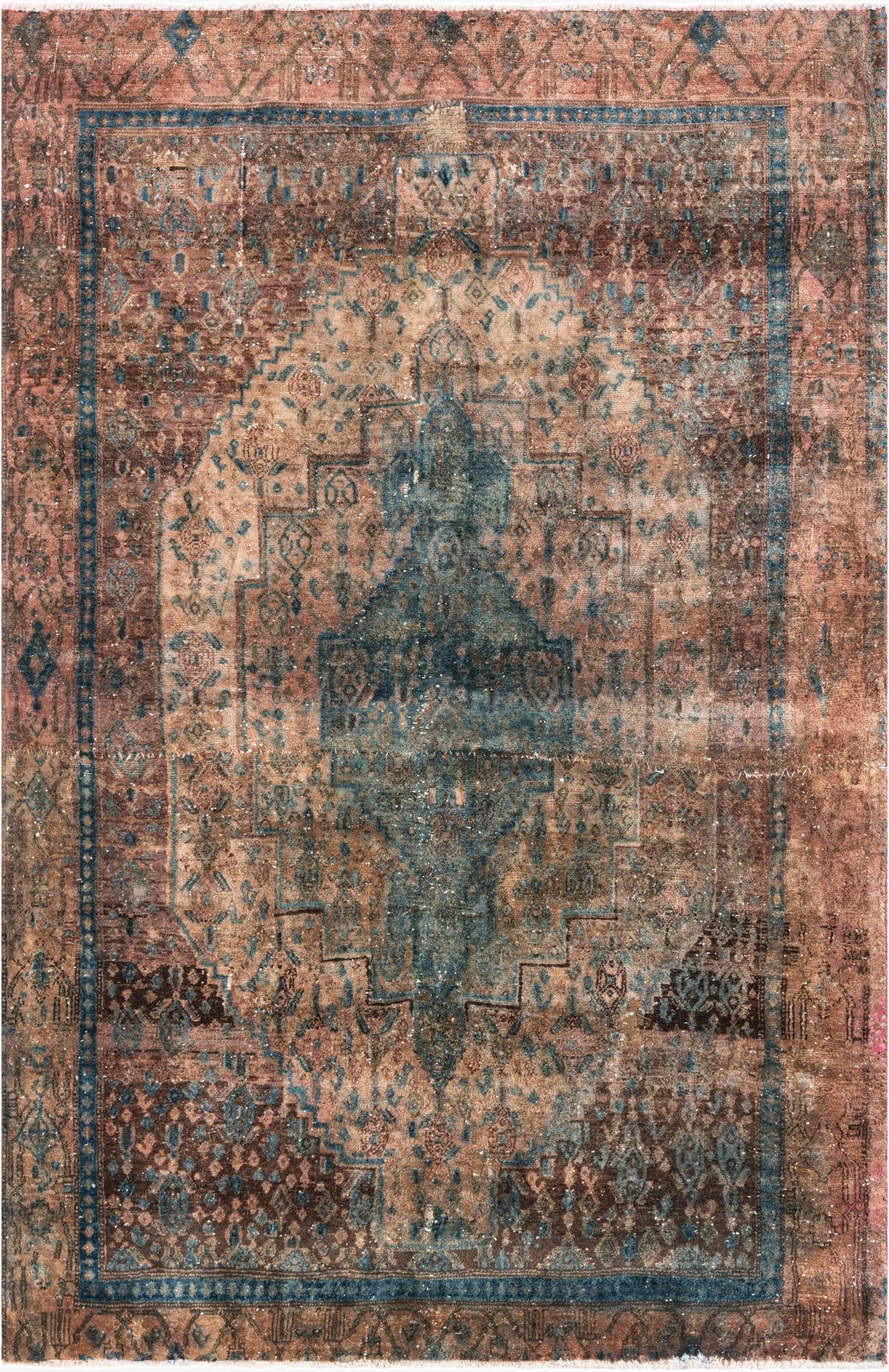  4' 9 x 7' 2  Hand Knotted Ultra Vintage Persian Wool Rug