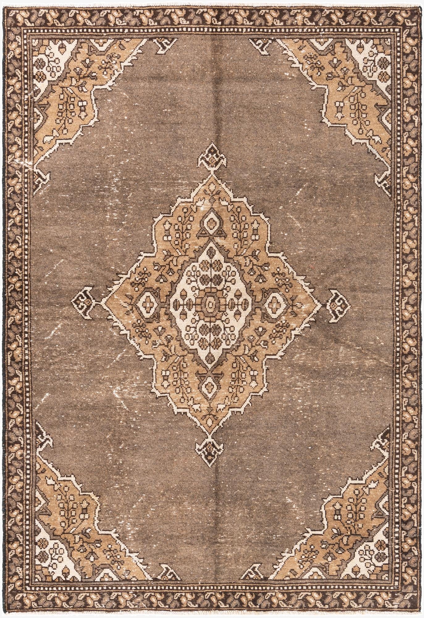  4' 10 x 7' 5  Hand Knotted Ultra Vintage Persian Wool Rug