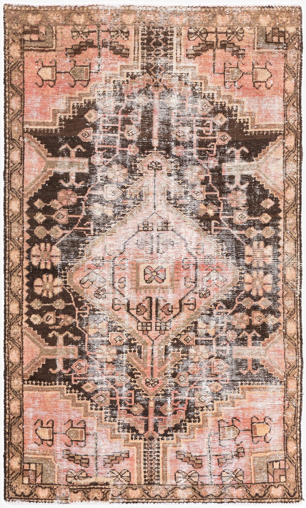  3' 7 x 5' 10  Hand Knotted Ultra Vintage Persian Wool Rug