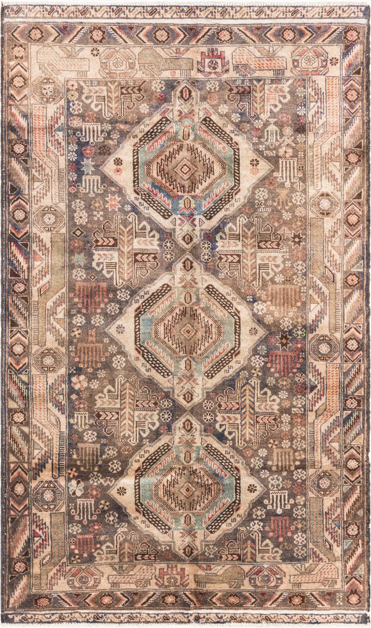  4' 1 x 6' 8  Hand Knotted Ultra Vintage Persian Wool Rug