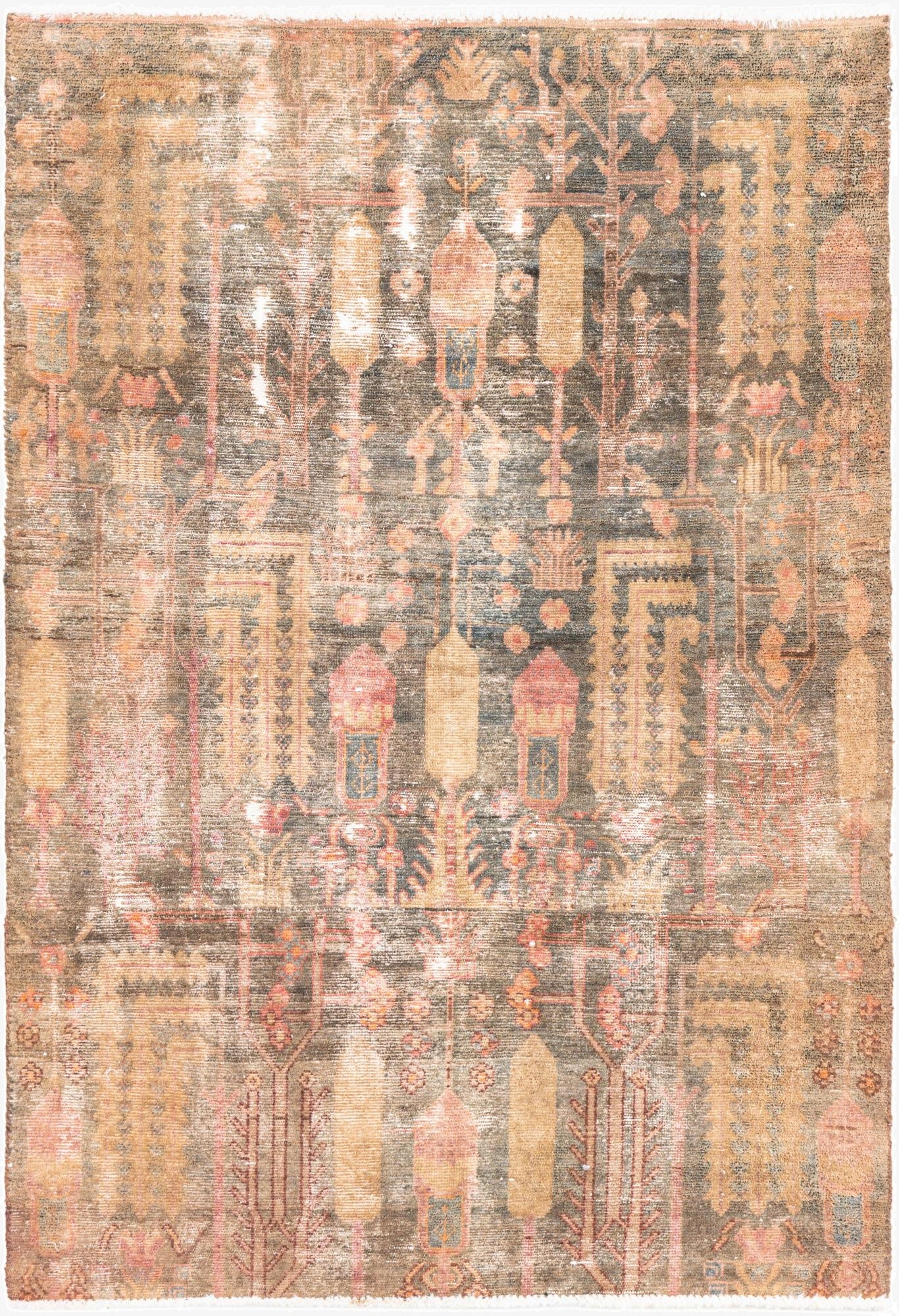  3' 8 x 5' 3  Hand Knotted Ultra Vintage Persian Wool Rug