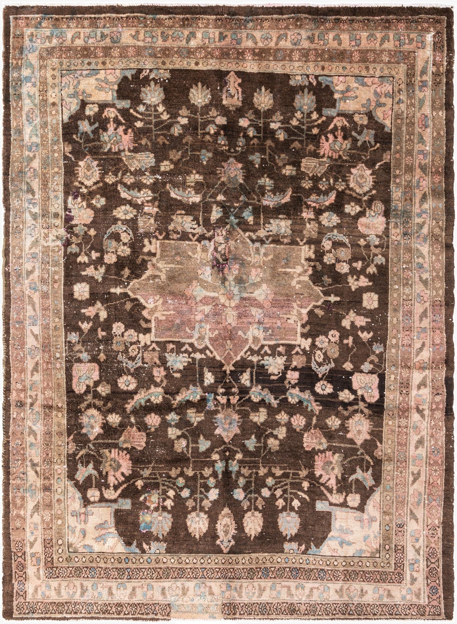  6' 8 x 9' 2  Hand Knotted Ultra Vintage Persian Wool Rug