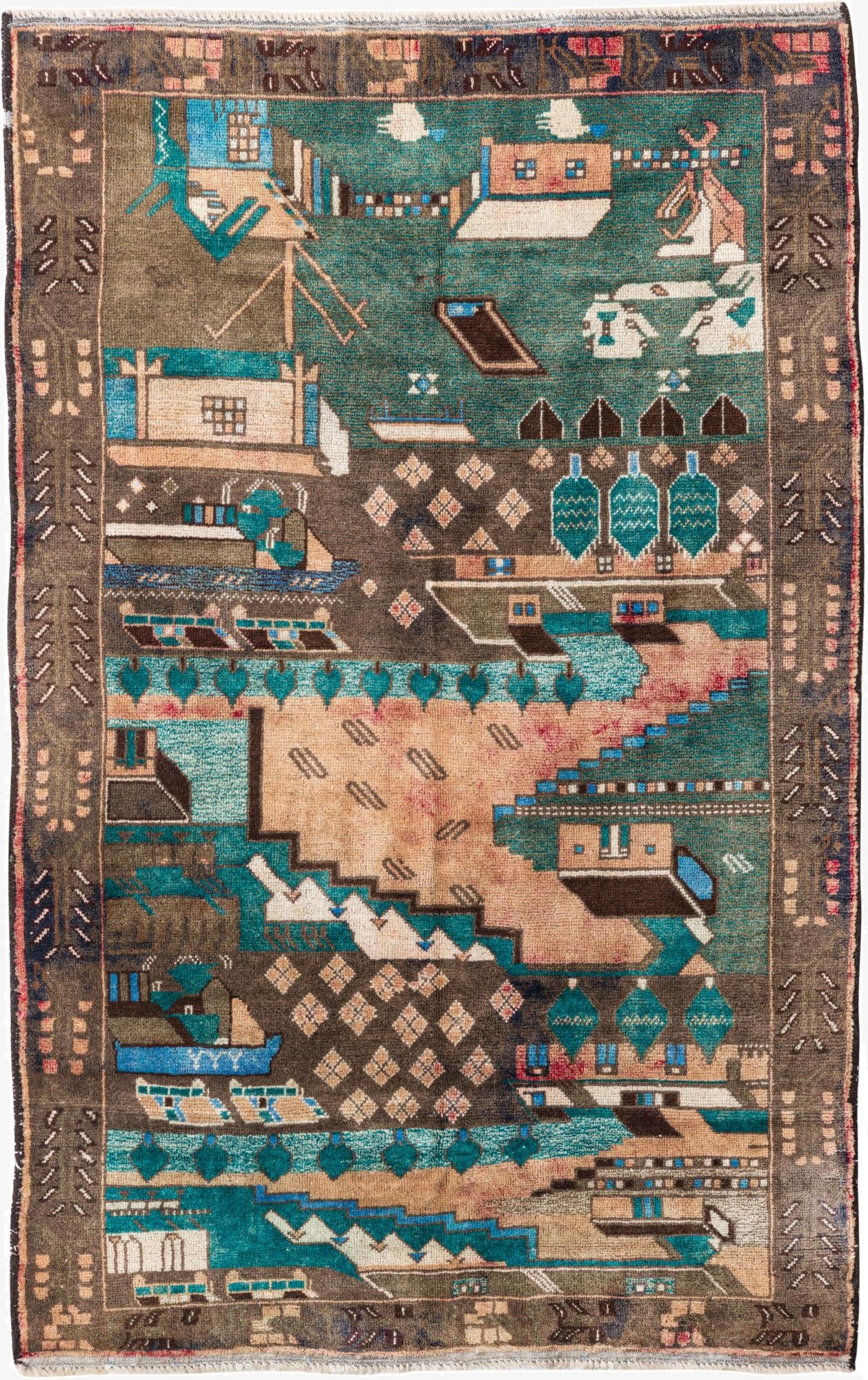  3' 10 x 6' 3  Hand Knotted Ultra Vintage Persian Wool Rug