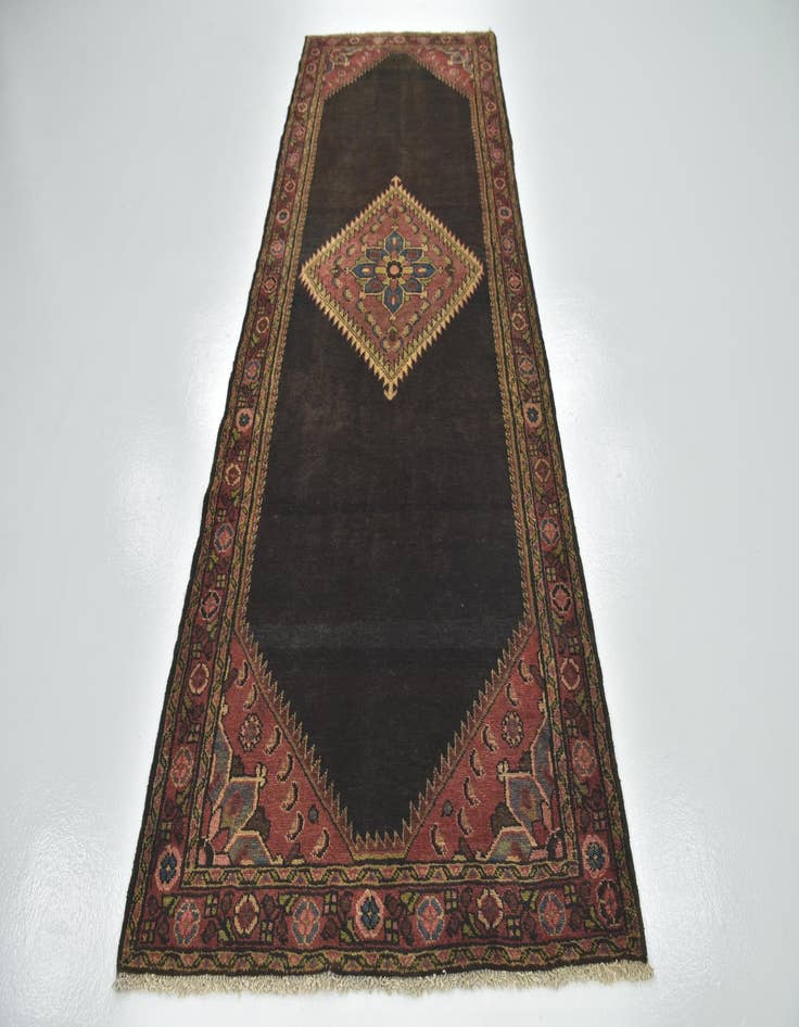 Detail image of  4' x 10' 9  Hand Knotted Hossainabad Persian Wool Runner Rug