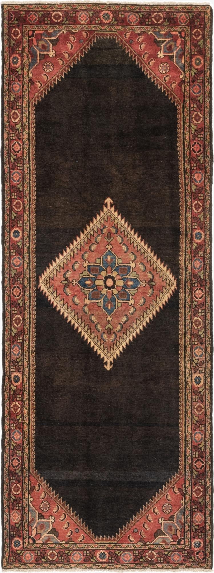 4' x 10' 9  Hand Knotted Hossainabad Persian Wool Runner Rug