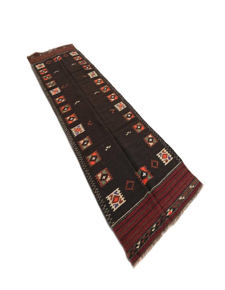 Detail image of  3' 6 x 11' 5  Hand Woven Kilim Afghan Wool Runner Rug