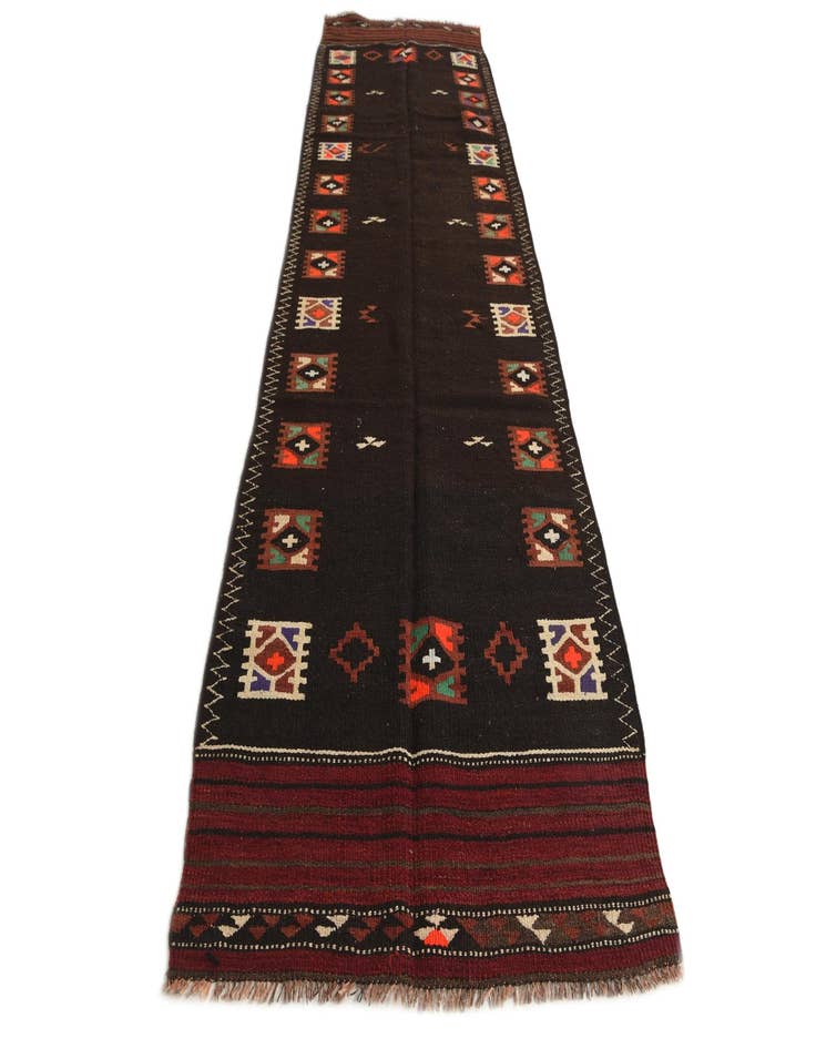 Detail image of  3' 6 x 11' 5  Hand Woven Kilim Afghan Wool Runner Rug