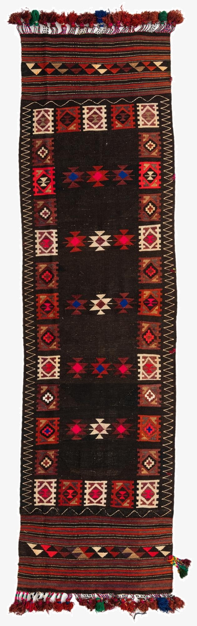  3' 2 x 11' 2  Hand Woven Kilim Afghan Wool Runner Rug