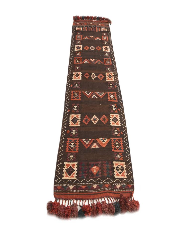 Detail image of  3' 3 x 10'  Hand Woven Kilim Fars Wool Runner Rug