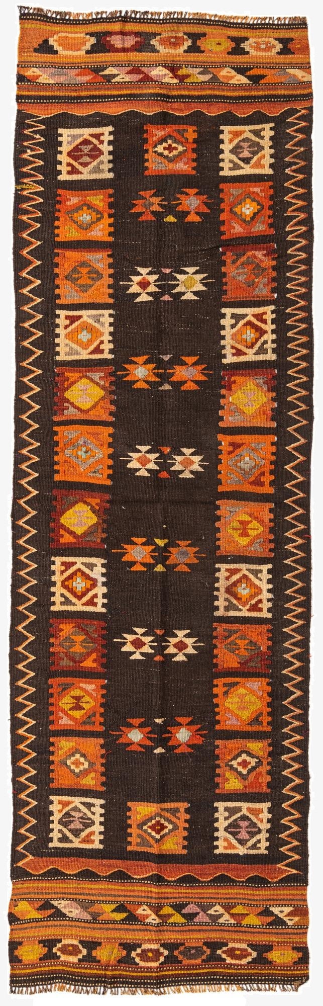  3' 1 x 10' 8  Hand Woven Kilim Fars Wool Runner Rug